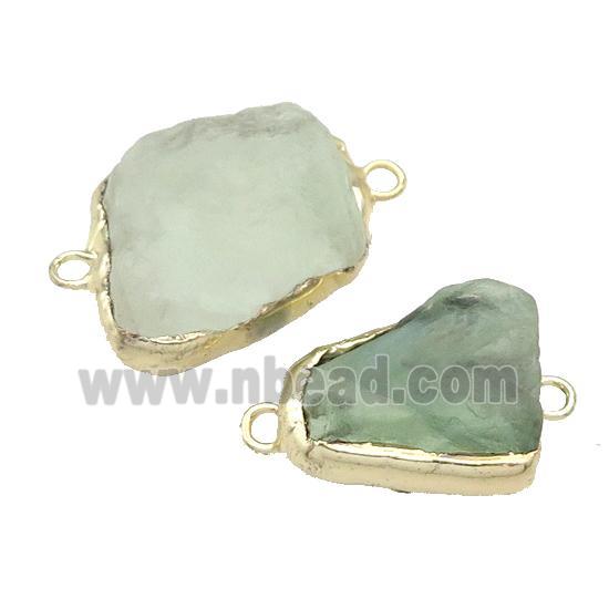 green Fluorite slice connector, freeform, gold plated