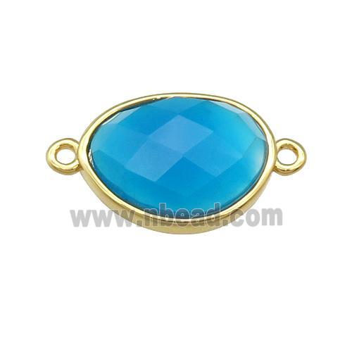 blue Agate teardrop connector, gold plated