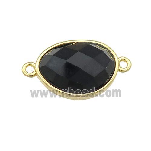 black Onyx Agate teardrop connector, gold plated