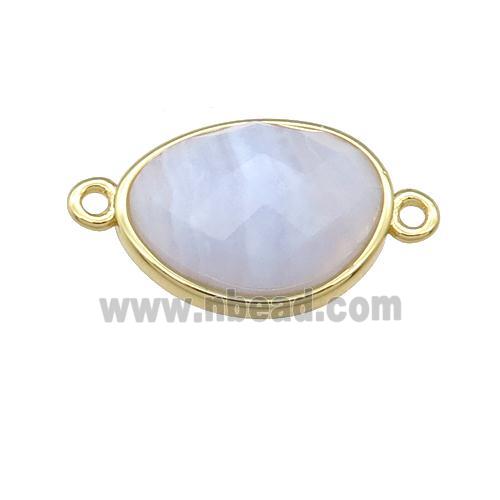 Blue Lace Agate teardrop connector, gold plated