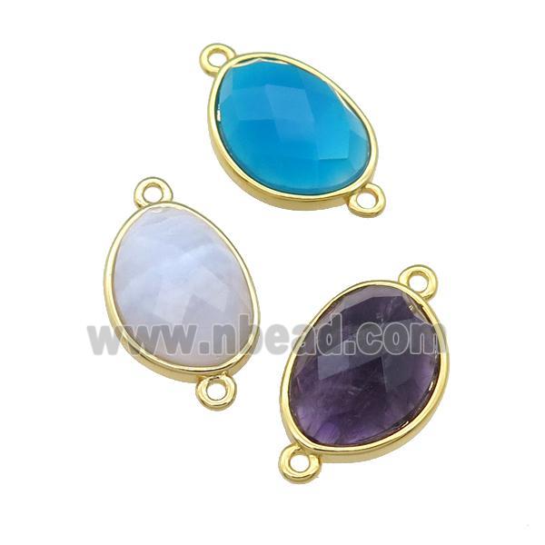 mix Gemstone teardrop connector, gold plated