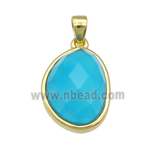 blue Agate teardrop pendant, gold plated