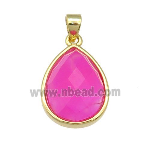 hotpink Agate teardrop pendant, gold plated