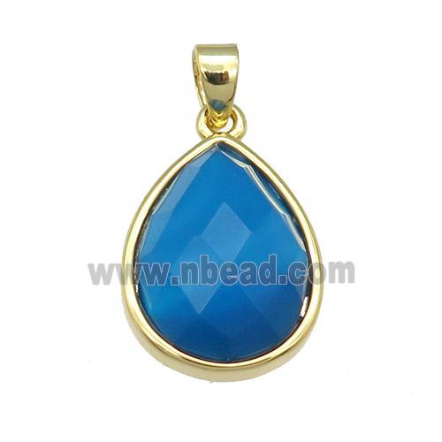 blue Agate teardrop pendant, gold plated