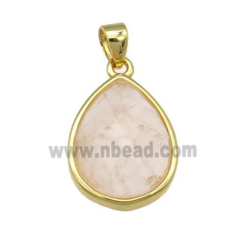 Rose Quartz teardrop pendant, gold plated