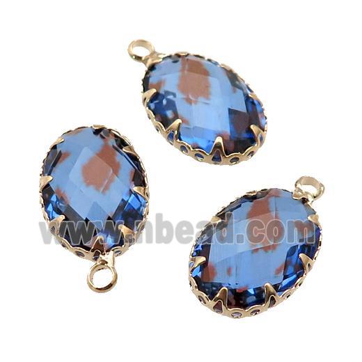 blue Crystal Glass oval pendant, gold plated