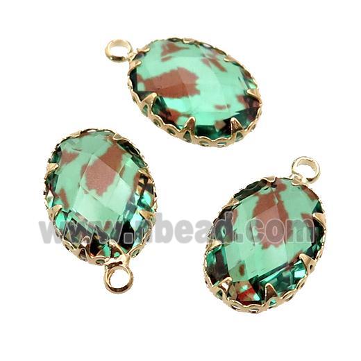 green Crystal Glass oval pendant, gold plated