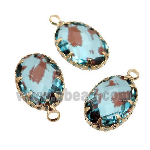 lt.blue Crystal Glass oval pendant, gold plated