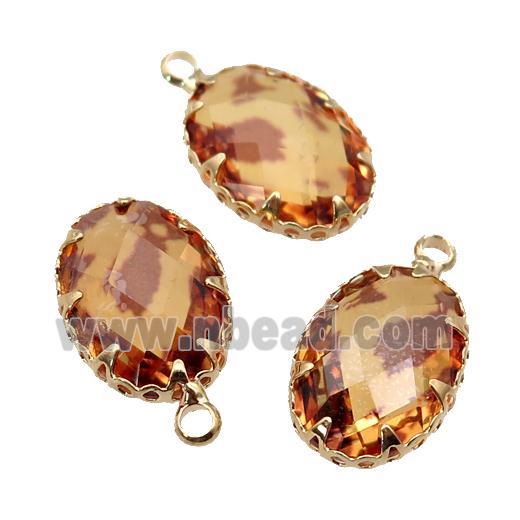 orange Crystal Glass oval pendant, gold plated