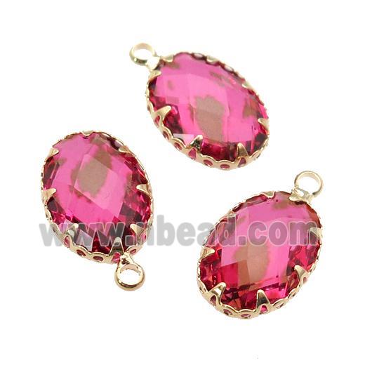 hotpink Crystal Glass oval pendant, gold plated
