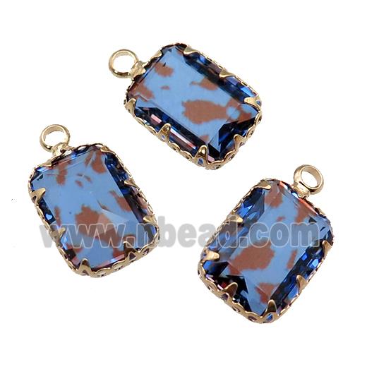 blue Crystal Glass rectangle pendant, gold plated