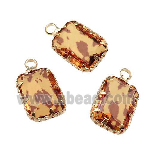 orange Crystal Glass rectangle pendant, gold plated