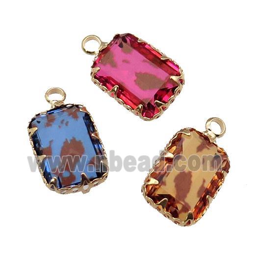 Crystal Glass rectangle pendant, gold plated, mixed