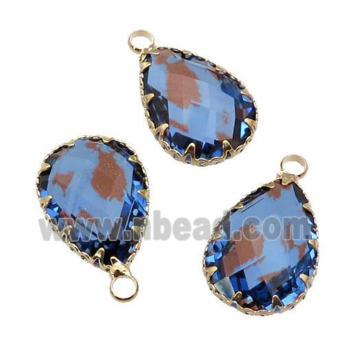 blue Crystal Glass teardrop pendant, gold plated