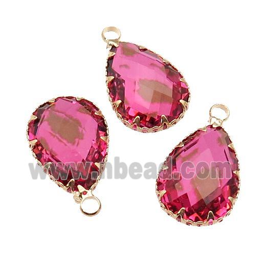 hotpink Crystal Glass teardrop pendant, gold plated