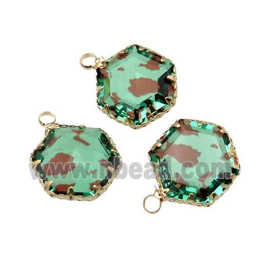 green Crystal Glass hexagon pendant, gold plated