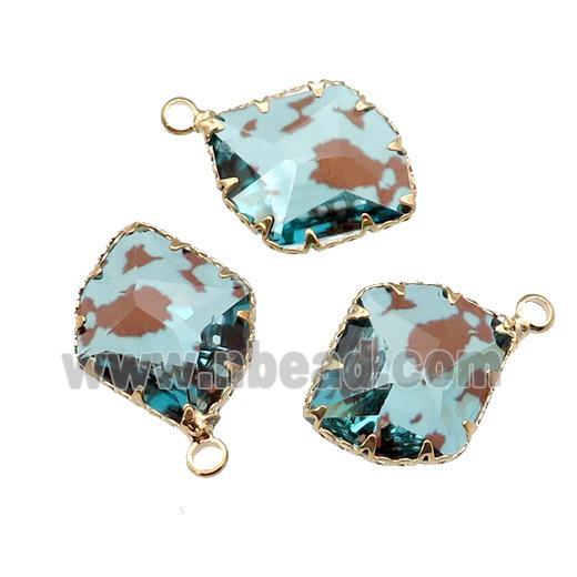 lt.blue Crystal Glass leaf pendant, gold plated