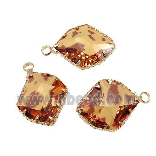 orange Crystal Glass leaf pendant, gold plated