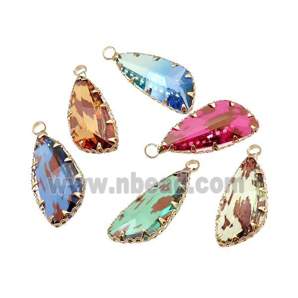 Crystal Glass teardrop pendant, gold plated, mixed