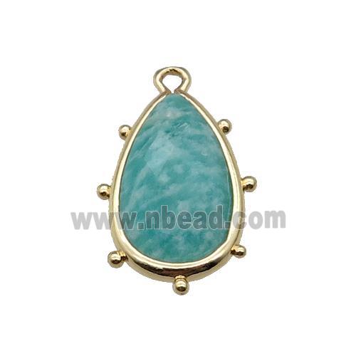 green Amazonite teardrop pendant, faceted, gold plated
