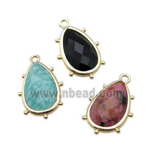 mixed Gemstone teardrop pendant, faceted, gold plated
