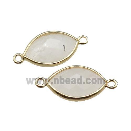 white Moonstone eye connector, faceted, gold plated