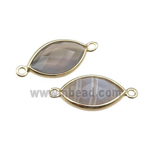 gray Agate eye connector, faceted, gold plated