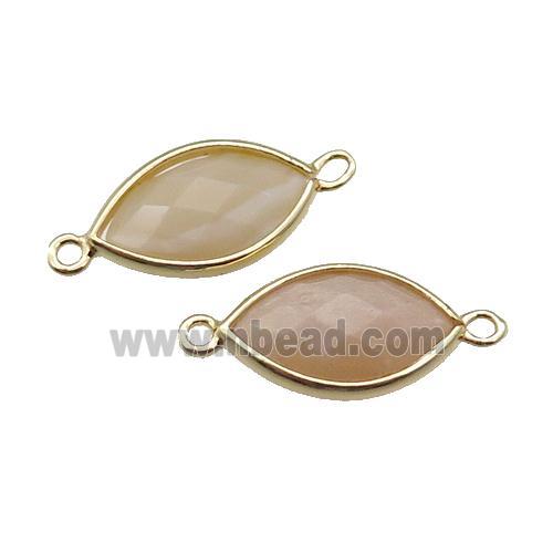 peach moonstone eye connector, faceted, gold plated