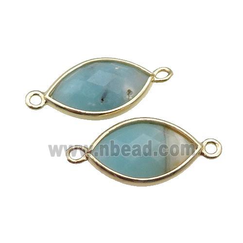 chinese Amazonite eye connector, faceted, gold plated