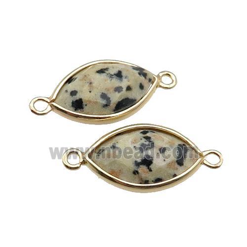 black Dalmatian Jasper eye connector, faceted, gold plated