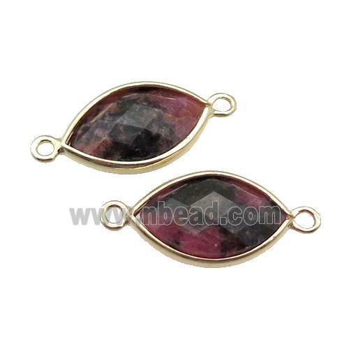 pink Rhodonite eye connector, faceted, gold plated