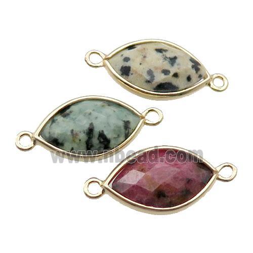 mixed Gemstone eye connector, faceted, gold plated