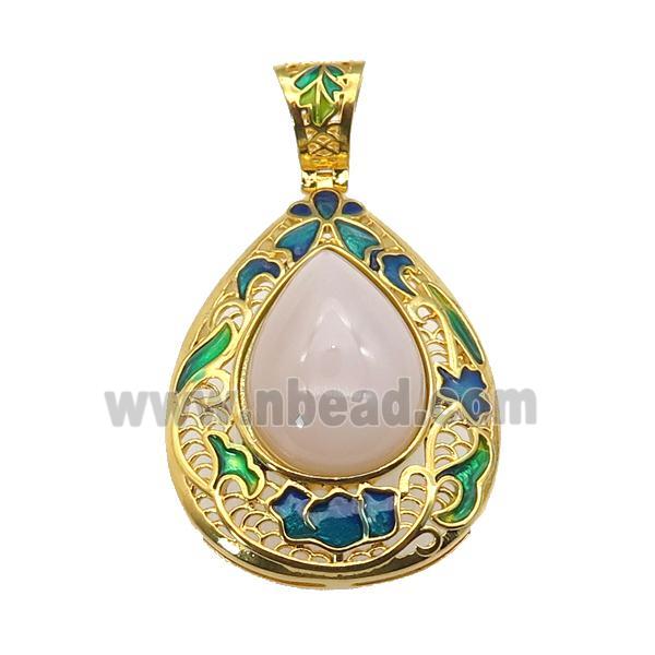 copper Teardrop pendant with gemstone, enamel, gold plated