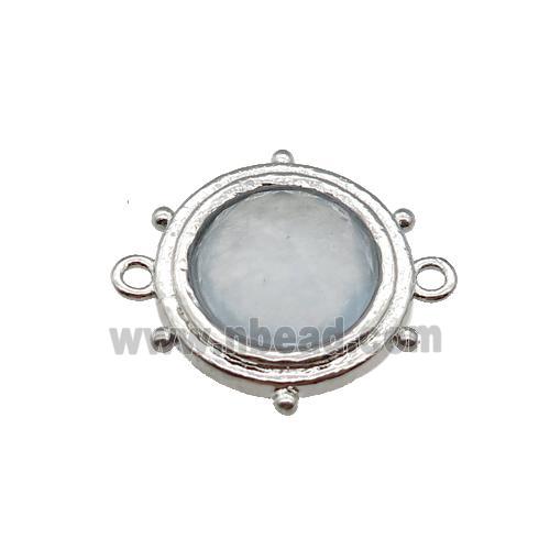 white Opalite circle connector, platinum plated
