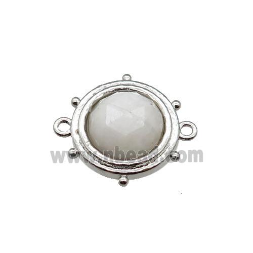white Moonstone circle connector, platinum plated