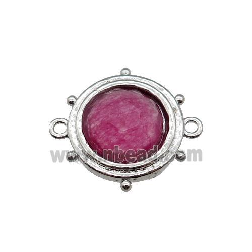 hotpink Synthetic Tourmaline circle connector, platinum plated, dye