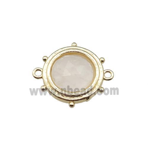 Clear Quartz circle connector, gold plated