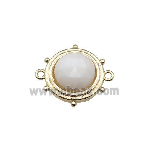 white Moonstone circle connector, gold plated
