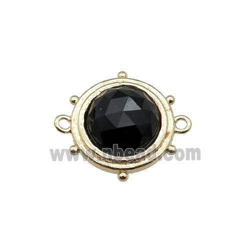 black Obsidian circle connector, gold plated