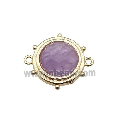 purple Amethyst circle connector, gold plated
