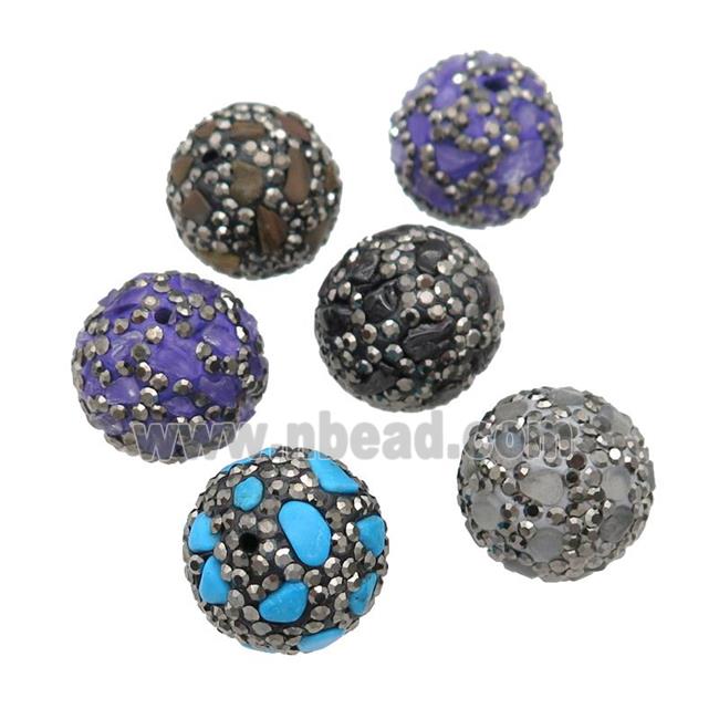 mix Gemstone Beads paved rhinestone, round