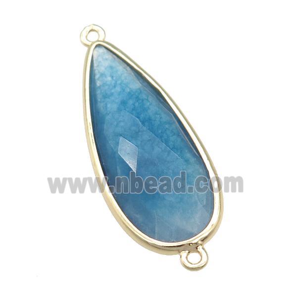blue Crystal Glass teardrop connector, faceted, gold plated