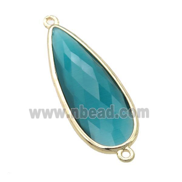 peacock green Crystal Glass teardrop connector, faceted, gold plated
