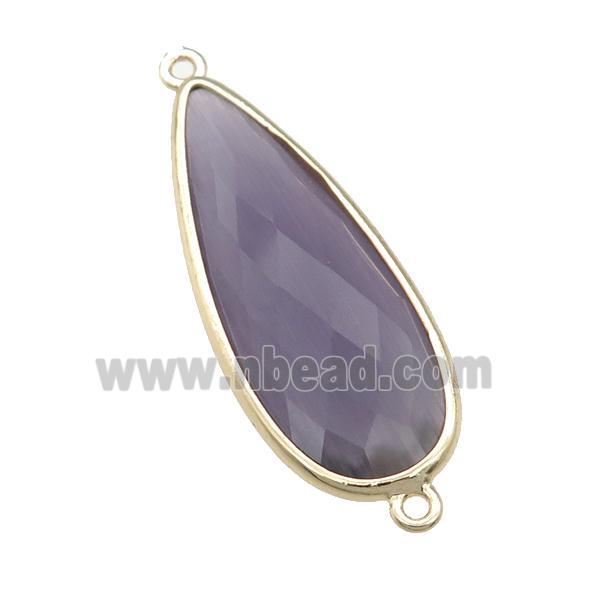 purple Crystal Glass teardrop connector, faceted, gold plated