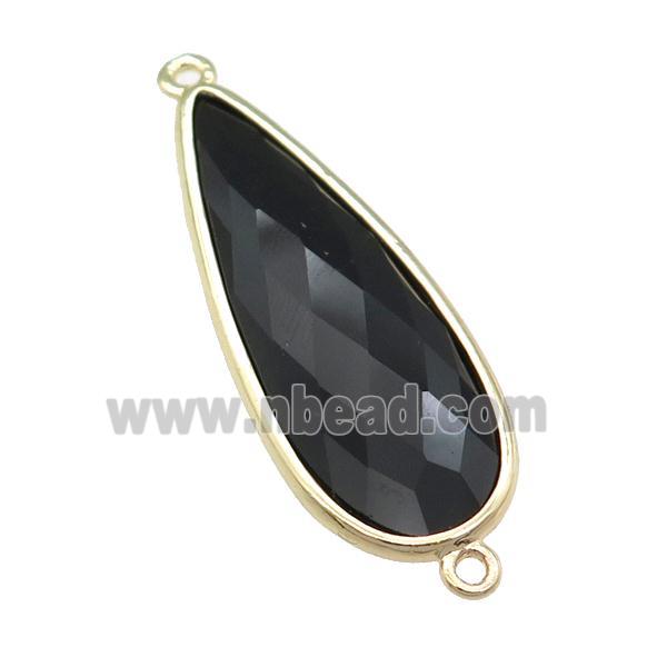black Crystal Glass teardrop connector, faceted, gold plated