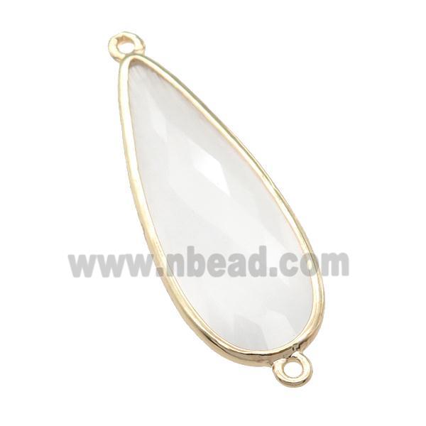 white Crystal Glass teardrop connector, faceted, gold plated