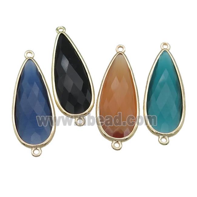 mixed Crystal Glass teardrop connector, faceted, gold plated