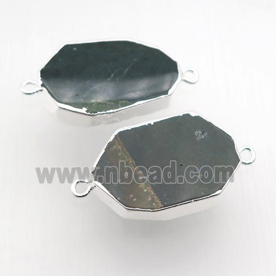 Ocean Agate slice connector, silver plated