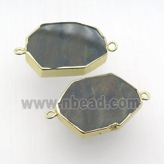 Ocean Agate slice connector, gold plated