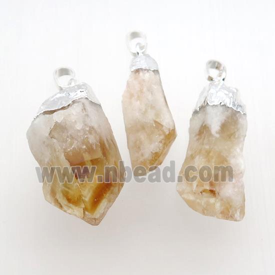 Citrine nugget pendant, freeform, silver plated